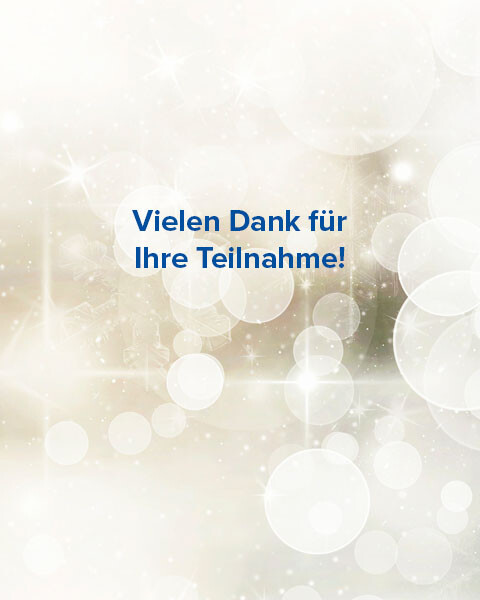 Winterlicher Header mit abstrakten Schneeflocken und warmem festlichem Licht; Text: ‚Vielen Dank für Ihre Teilnahme.