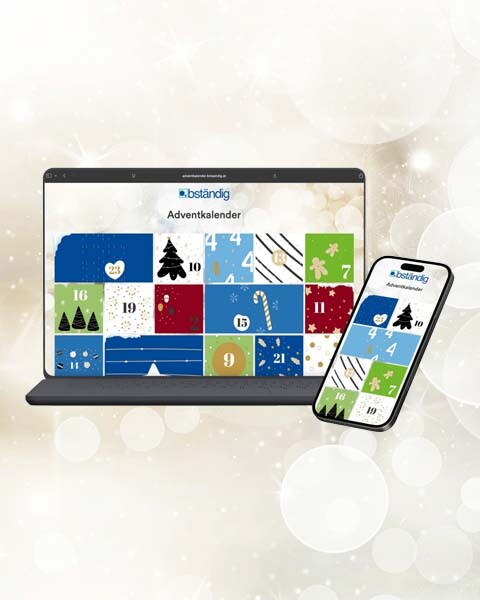 Winterlicher Header mit abstrakten Schneeflocken und warmem festlichem Licht; online Adventskalender von bständig