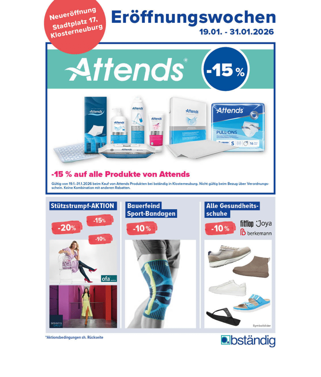 Flyer von bständig zur Neueröffnung am Stadtplatz 17 in Klosterneuburg mit Produktbildern und aktuellen Aktionen.