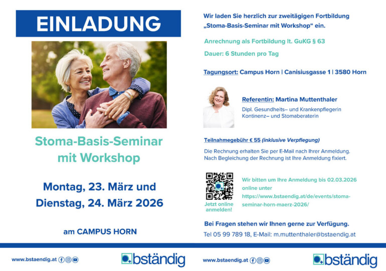 Einladung zum Stoma-Seminar Horn 2026 von bständig: Titelseite.