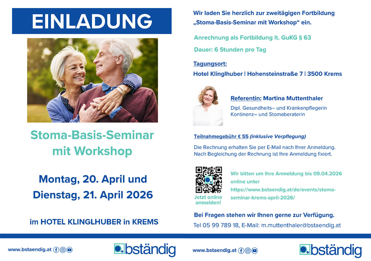 Einladung zum Stoma-Seminar Krems 2026 von bständig: Titelseite.