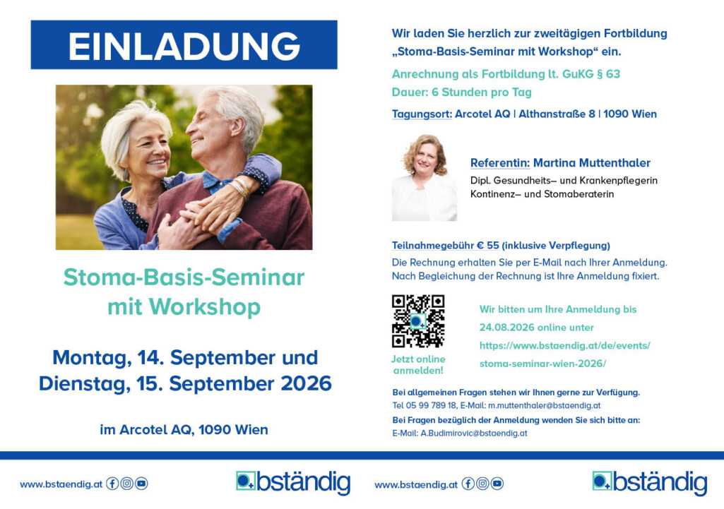Einladung zum Stoma-Seminar Wien 2026 von bständig: Titelseite.