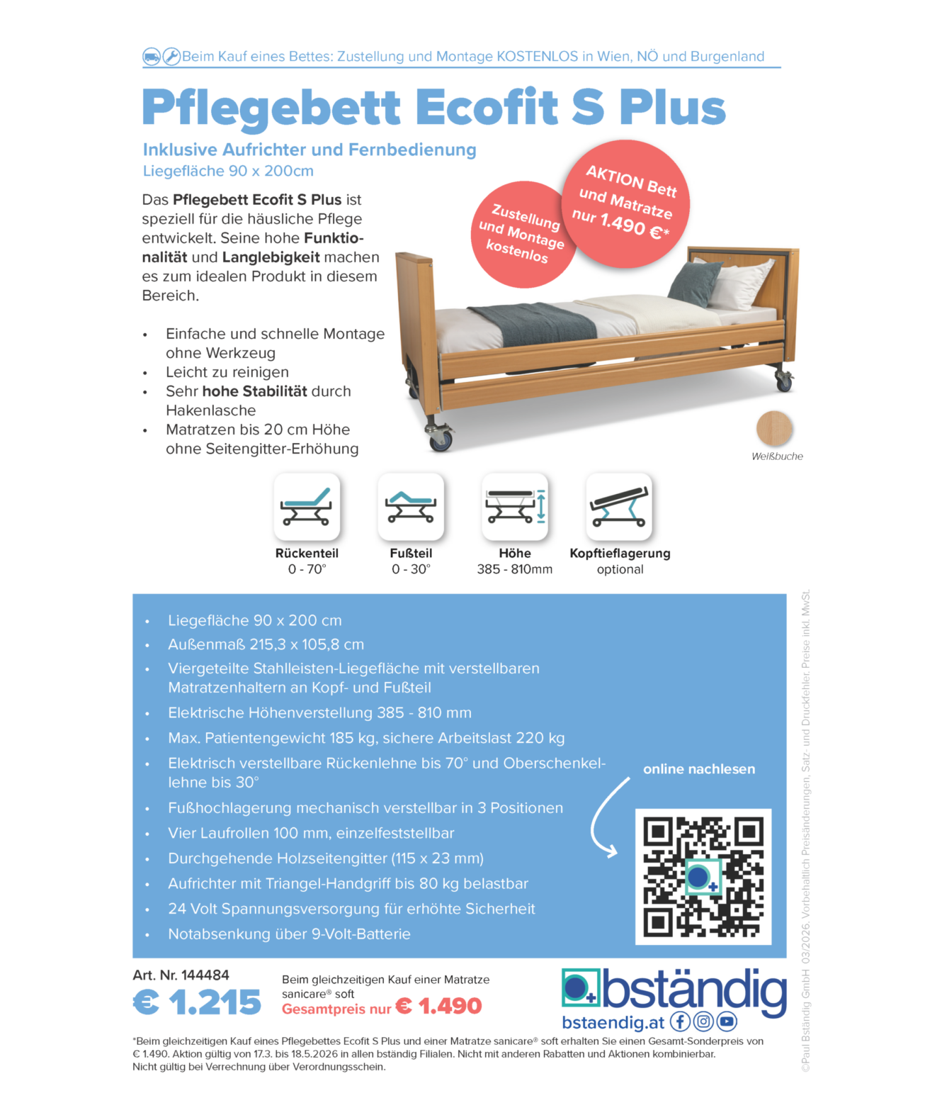 Produktdatenblatt Pflegebett Ecofit S Plus