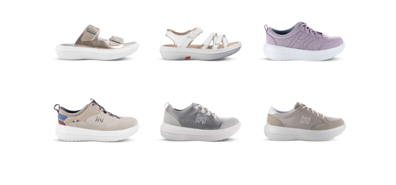 Collage von verschiedenen Kybun Schuhen.