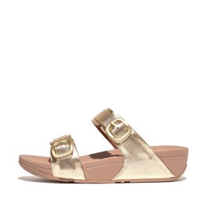 FitFlop Lulu Verstellbare Leder Pantoletten Platin Seitenansicht
